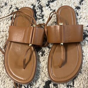 Michael Kors Brown Leather Wrap Sandals